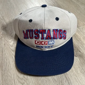 VTG CCM Mustangs Hockey Snapback Hat Gray Blue #1 Apparel Cap Retro Sports - Picture 1 of 8