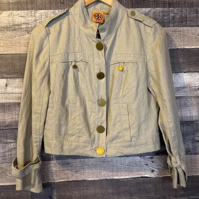 Chaqueta Tory Burch Mujer Caqui Lino Estilo Militar 2 Minimalista Tranquila Lujo Foto 1 de 4