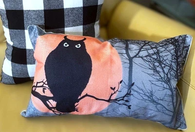 12x20 Halloween Spooky Forest Owl in Tree Pillow Cover Linen Pillow Cover New - Image 1 of 4