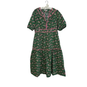 Boden Rhea Embroidered Dress Green Floral Boho Fit And Flare Maxi Pockets Sz L - Picture 1 of 12