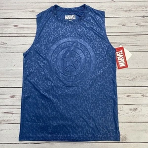 Marvel Comics Men's Captain America 3D Shield Logo Muscle Tank Top Blue S New - Picture 1 of 3