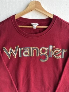 Felpa pullover Wrangler retrò donna girocollo ricamato rosso marrone XL - Foto 1 di 6