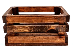 Wooden Crate Heavy Duty Dark Wood 3 Rails 15" L X 10.5" W X 7.5" H - Picture 1 of 9
