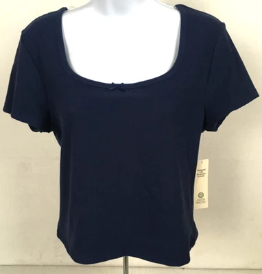 Camiseta feminina No Boundaries tamanho XXL azul marinho gola quadrada cropped nova com etiquetas - Imagem 1 de 4