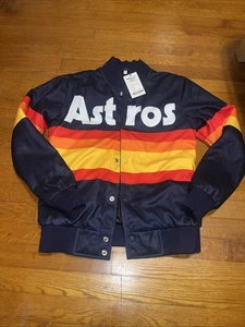 Houston Astros Rainbow Striped Jacket Bomber - Damen / Unisex Medium Blue NEU - Bild 1 von 12