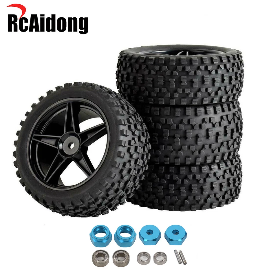 1/10 Buggy Tires W/Wheels Hex for Tamiya TT-02B DT02 HSP HPI Wltoys Off-Road Car - Image 1 of 4
