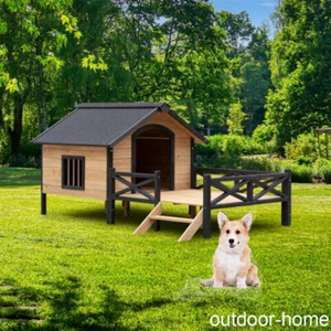 Outdoor Large Wooden Cabin House Style Wooden Dog Kennel with Porch Pet shelters - Picture 1 of 10