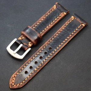 Vintage distressed leather watch strap 18-26 mm handcrafted veg tanned band - Picture 1 of 3