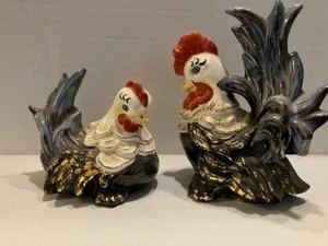 Vintage 1955 Porzellan Hahn Henne Huhn Figuren 7,5" MCM Royal Copley Stil - Bild 1 von 8
