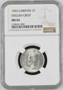 Great Britain - 1943 George VI Silver Shilling - English Crest - NGC MS65 - Picture 1 of 2