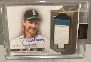 2019 TOPPS DYNASTY ENCASED RANDY JOHNSON 3 COLOR PATCH AUTO CARD #3/10
