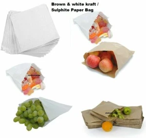 Braun & weiß Kraftpapier/Sulfit aufgereihte Papiertüten Lebensmittel Sandwich Einkaufstasche SE - Bild 1 von 7
