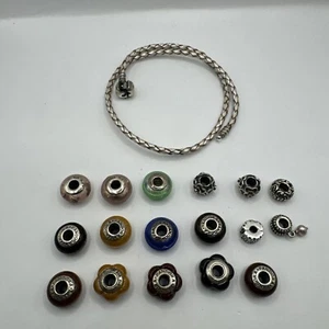 Pandora Armband 925 Silber, Charms 37,5 cm, Seil Lederarmband,##R12## - Bild 1 von 7