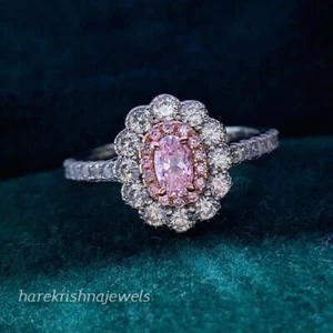 2CT Oval Cut Real Pink Sapphire Floral Style Wedding Ring 925 Sterling Silver - Picture 1 of 5