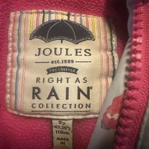 Joules Raincoat Girl's 5 Years Blue Jacket Hooded Full Zip Doggies Fleece Lined - Picture 1 of 6