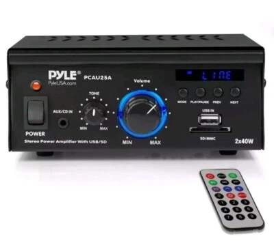 Pyle 2x40W Stereo Power Amp with USB/SD/AUX + LED Display | - Black PCAU25A - Image 1 of 4