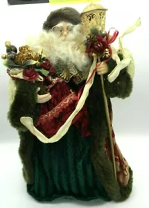 Wald Weihnachtsmann Figur Baumspitze Damast rotes Gewand über grün 17 Zoll - Bild 1 von 6