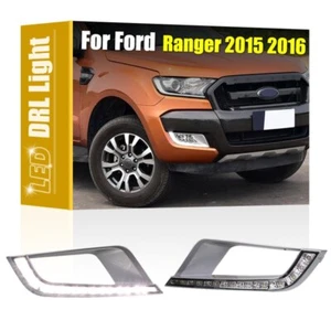 2Pcs Fog Lamp Frame White LED DRL Daytime Running Light For Ford Ranger 2015-16 - Foto 1 di 7