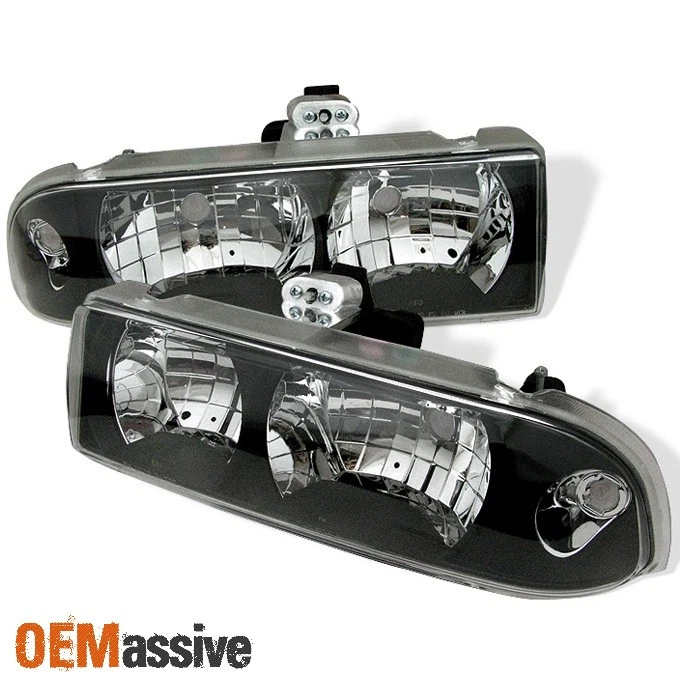 Fits Black 98-04 Chevy S10 Blazer Pickup Truck Crystal Headlights Left+Right - Image 1 of 1