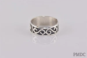 Sterling Silver 7mm Carved Scrolled Oxidized Band Ring 925 Sz: 8 - Picture 1 of 7