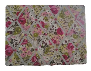 French Memo Board/Ribbon Memo Board Pretty Floral Print Green Ribbon 18" X 24" - Picture 1 of 8