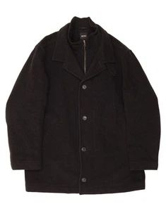 HUGO BOSS Mens Overcoat IT 54 2XL Black Wool BC10 - Picture 1 of 3