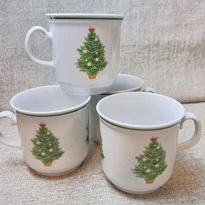 Set of 4 Bavaria Schumann Arzberg German Christmas Tree Porcelain Mugs Angel Top - Picture 1 of 6