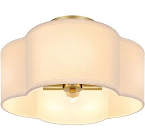 Ceiling Fixture 14 in Woven Fabric Semi Flush 4 Light Clover Diffuser Shade - Picture 1 of 1
