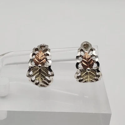 Black Hills Gold 12k Diamond Cut J Hoop Earrings Sterling Silver 925 - Image 1 of 4