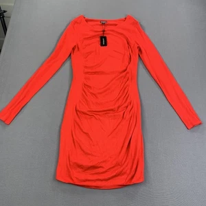 Express Dress Womens Medium Red Long Sleeve Scoop Neck Stretch Knit Bodycon - Picture 1 of 17