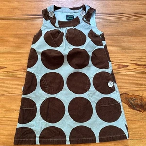 Mini Boden light blue brown polka dot corduroy overall dress SIZE 7 - Picture 1 of 4