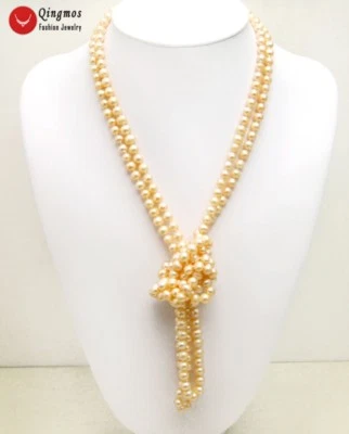 Collar de mujer redondo de perlas rosas naturales de 6-7 mm para joyería de mujer collar de 80"" de largo Foto 1 de 4