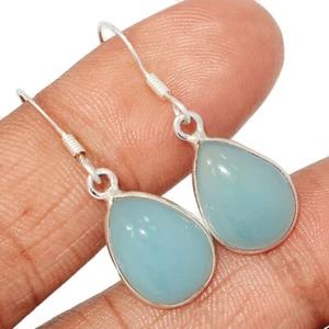 Treated Aqua Chacedony 925 Sterling Silver Earrings Jewelry CE42847 - Picture 1 of 1