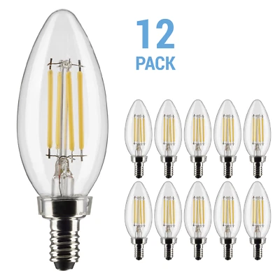 12 Pack LED Chandelier Filament 120V 4W =40W B11 Candelabra E12 3000K Warm White - Image 1 of 4