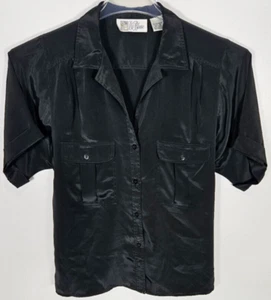 Blusa para mujer La talla 6 negra blusa top manga corta cuello botón delantero - Imagen 1 de 3