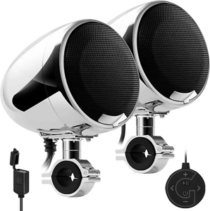 Audio Chrome Bluetooth Speaker Amplifier Handlebar Motorcycle UTV Speakers NEW . - Picture 1 of 12