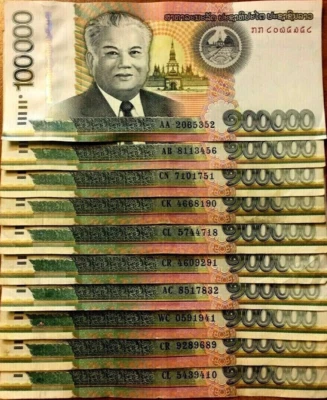1,000,000 Laos 100000 KIP 2011 x 10 Pcs Lot Bundle (Million) World Currency NOTE - Image 1 of 4