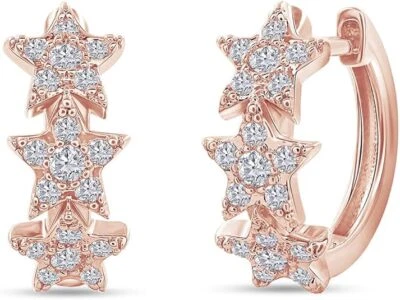 2/7Ct Moissanite Triple Star Huggie Hoop Earrings For Women's 18K Gold Plated - Image 1 of 4