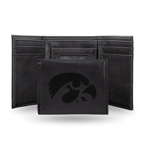 Iowa Hawkeyes Laser Engraved Black Trifold Wallet Cover