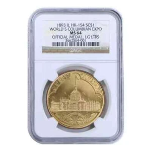 1893 World's Columbian Expo Official Medal, LG LTRS So Called Dollar NGC MS64 - Picture 1 of 2
