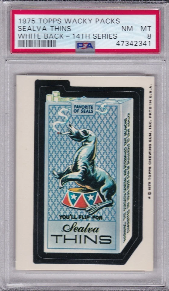 1975 Topps Wacky Packs SEALVA THINS (WB) PSA 8 NM/MT Series 14 Packages  - Image 1 of 1