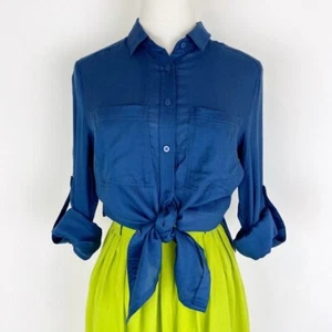 MINKPINK Navy Blue Button-Up Sheer Blouse - Picture 1 of 12