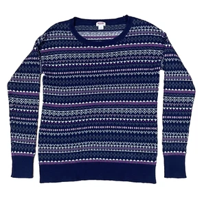 MOSSIMO SUPPLY Sweater S Women Fair Isle Cottage Fairy Purple Blue Holiday Knit - Picture 1 of 18