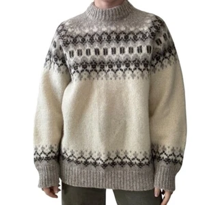Maglione grosso vintage unisex scandinavo 100% lana Fair Isle made in Denmark - Foto 1 di 8
