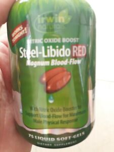 Steel Libido Red MAGNUM Blood Flow 75 Liquid Soft Gels Irwin Naturals EXP 01/24