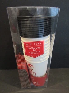Set 10 tazze da caffè RAE DUNN 10 tazze da viaggio in carta con coperchi e maniche 16 oz NATALE - Foto 1 di 6