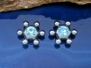Piercing Kugeln Edelstahl 2 Stück hellblau Ø 9 mm Gewinde 1,6 mm Strass Ersatz - Bild 1 von 1