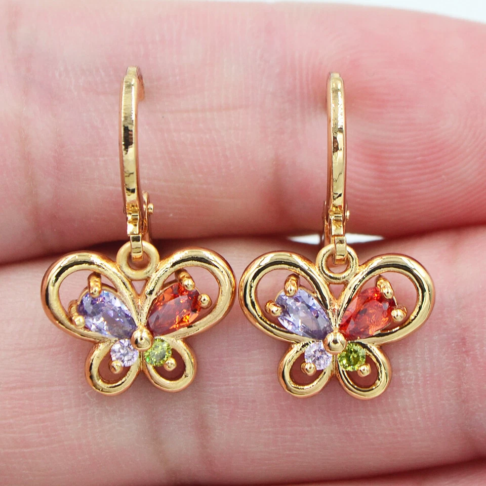 Pendientes colgantes mariposa de topacio místico multicolor rellenos de oro amarillo de 18 quilates para mujer Foto 1 de 1