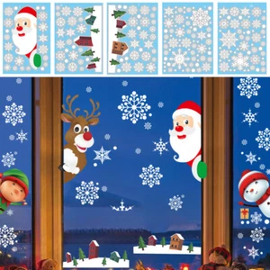 Christmas Window Stickers Santa Elk Snowflake Arts Decals Wall Decor Removable - Picture 1 of 8