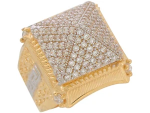 10k or 14k Two-Tone Brilliant White CZ Cluster Egyptian Pyramid Mens Greek Ring - Picture 1 of 5